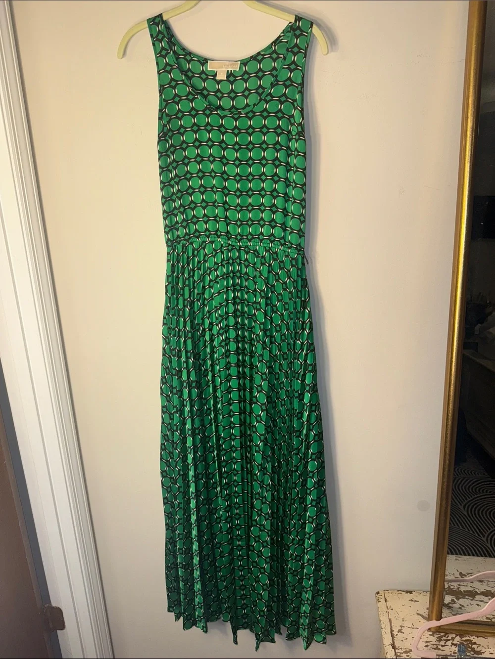 Michael Kors Green & Black Geometric Midi Dress
